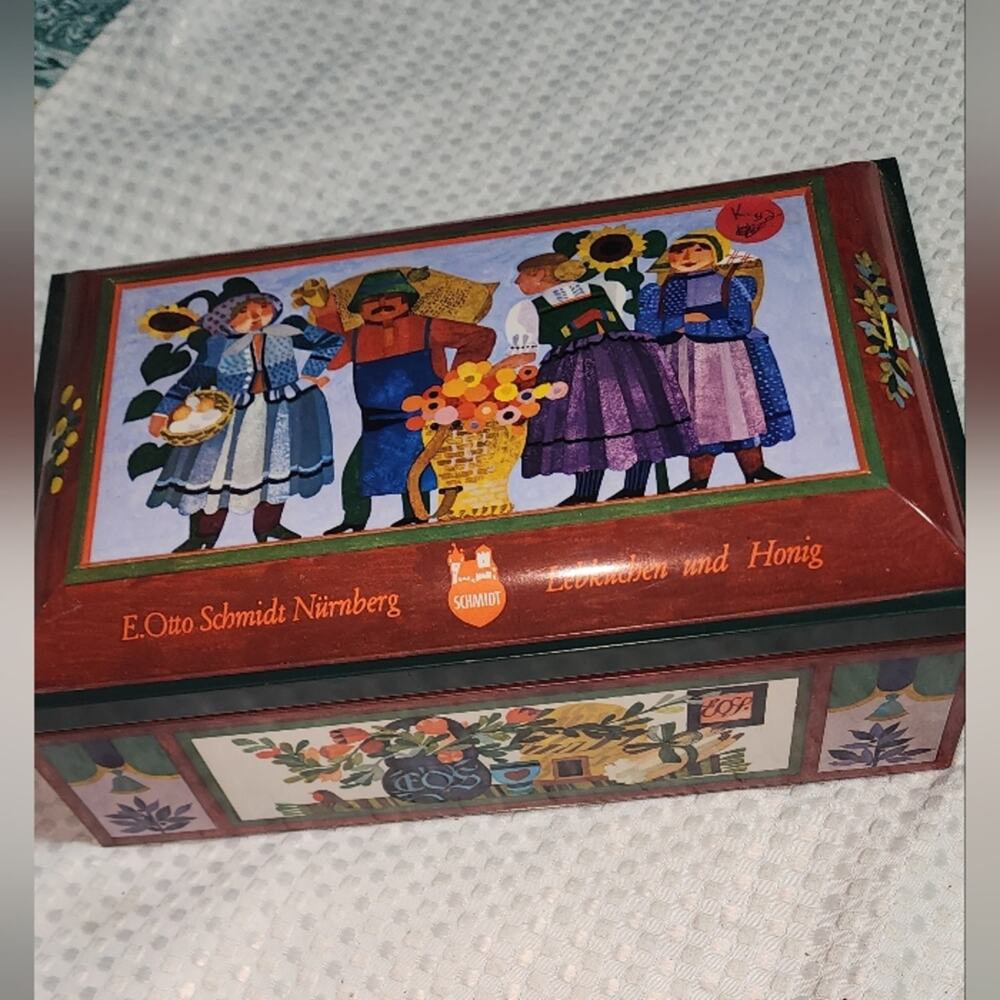 VINTAGE. E OTTO SCHMIDT NURNBERG  EUC TIN WEST GERMANY TIN BOX COLLECTIBLE